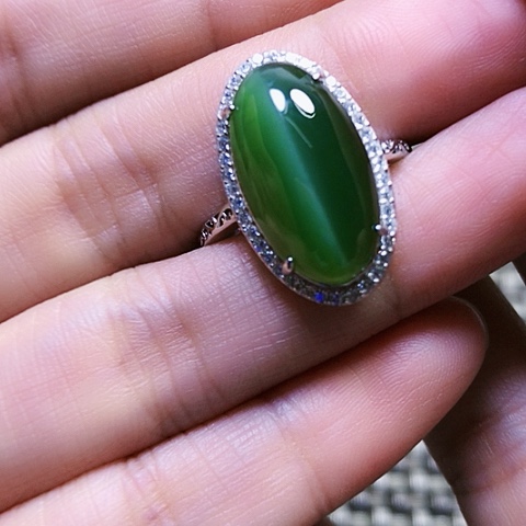 和田玉银S925镶嵌戒指