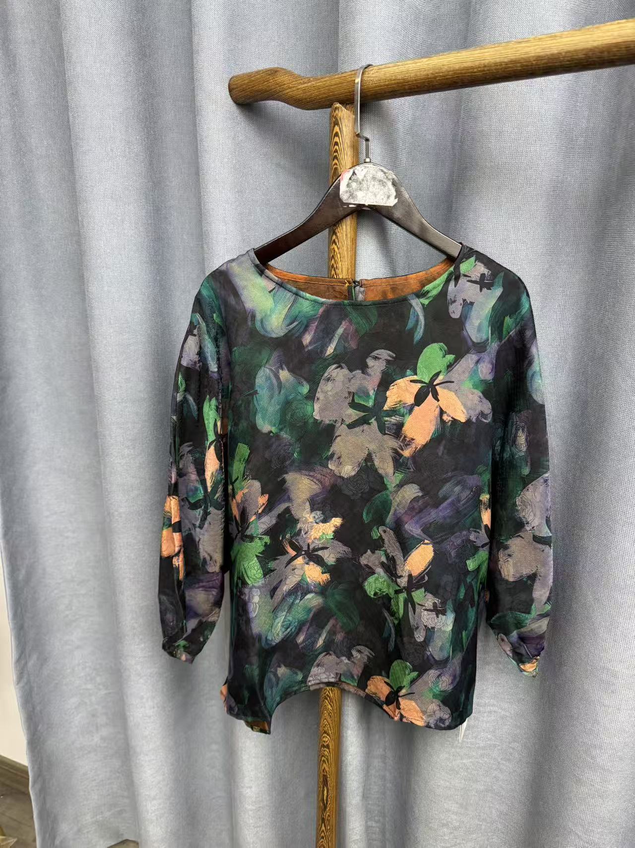 2025新款时尚休闲香云纱圆领上衣Y416