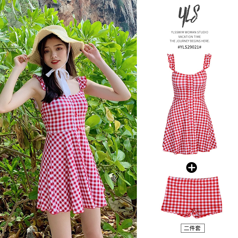 女式连体裙式泳衣保守遮肚显瘦纯欲风高级感适合微胖小个子少女