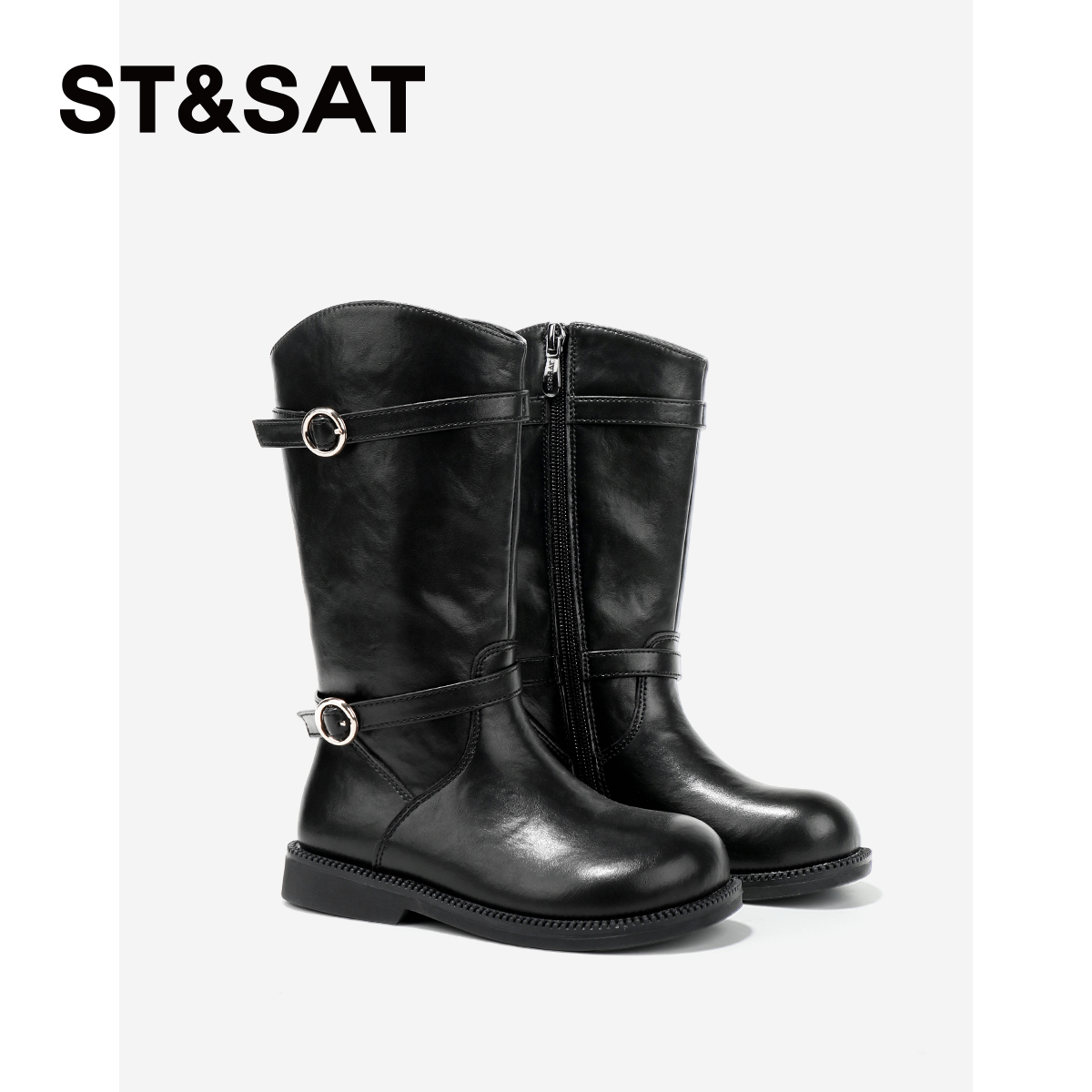 星期六童鞋2025冬季新款加绒长筒靴回弹保暖支撑高帮儿童皮靴