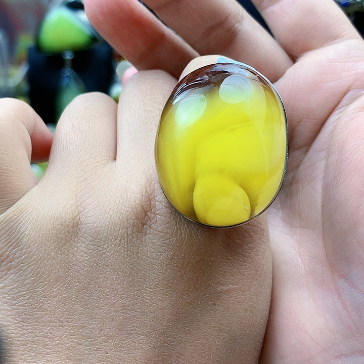 琥珀裸石银S925镶嵌戒指