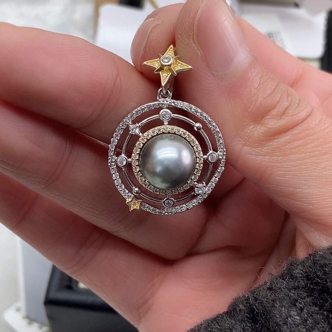 银S925镶嵌海水珍珠吊坠(不含链)