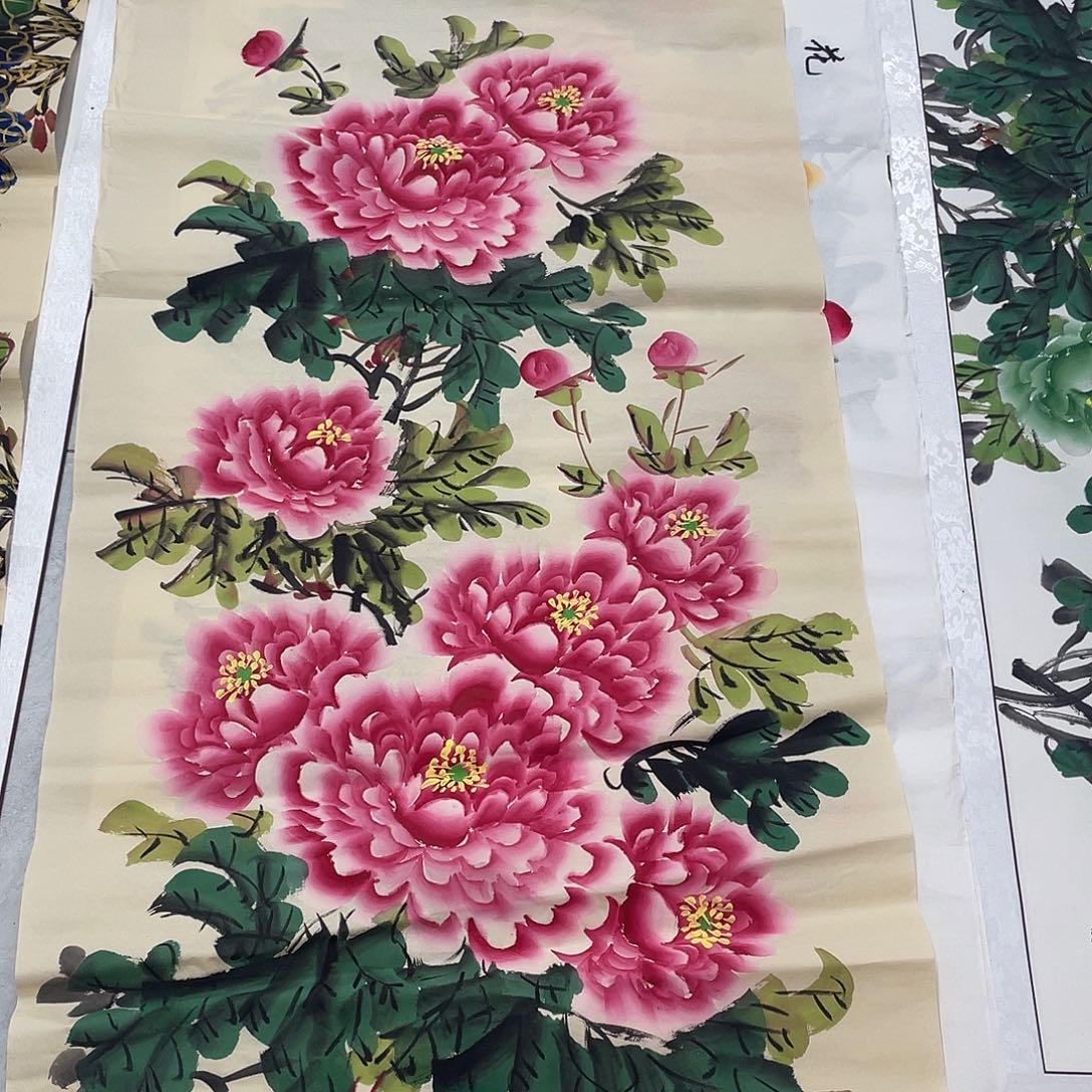 国画国画作品原稿四尺竖仿古粉色裱轴