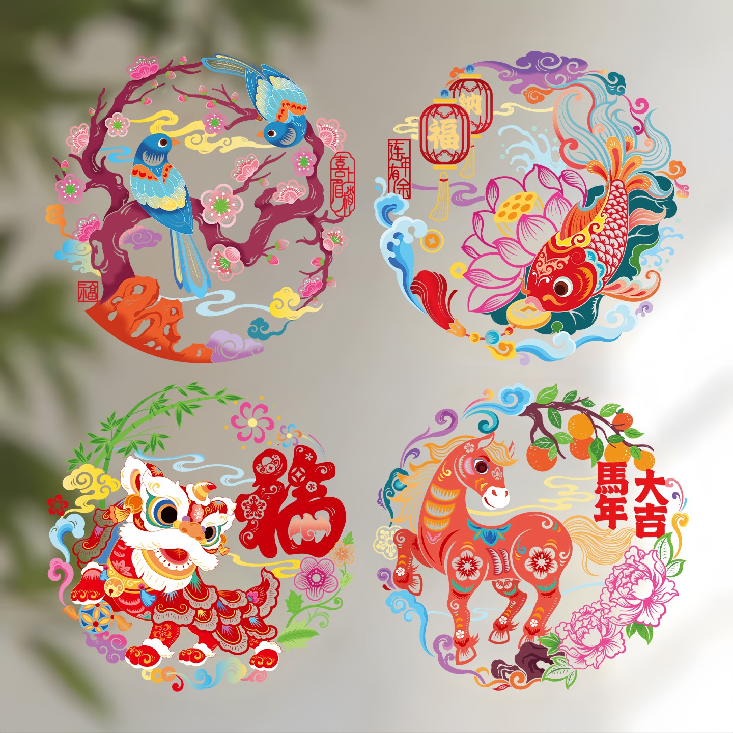 新款窗花新年静电贴福字门贴玻璃贴剪纸过年春节喜庆节日装饰品