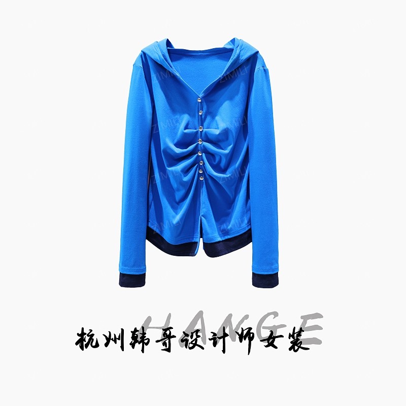 【韩哥女装】2025秋冬新品《巴洛克》克莱因蓝撞色连帽打底衫5365-E9