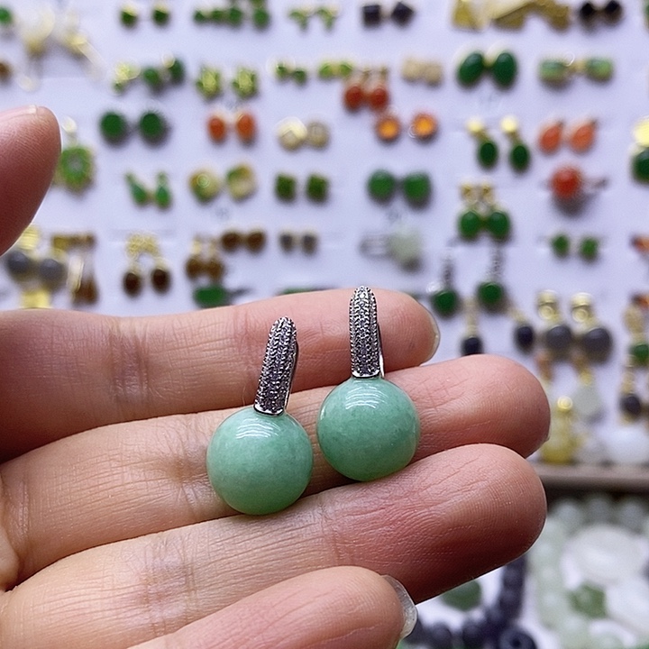 翡翠银S925镶嵌耳饰