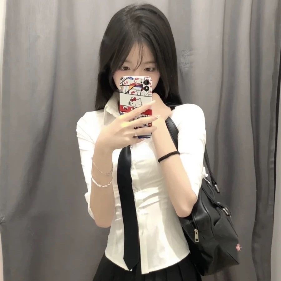 学院风jk衬衣白色女修身长袖衬衫纯色长袖小众