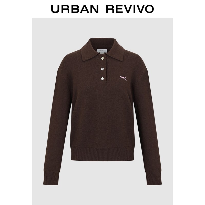 UR2026春季新款女装琥珀流光风都市蝴蝶结刺绣针织衫UYU960013