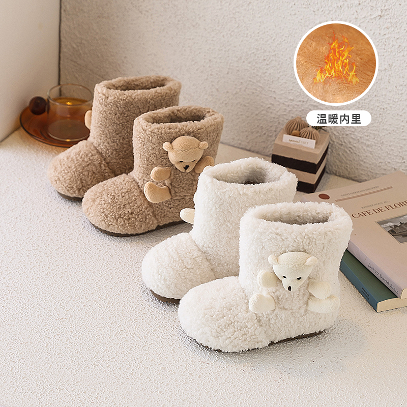 女童毛毛靴2025冬季新款时尚韩版可爱毛绒雪地靴宝宝软底加厚棉靴