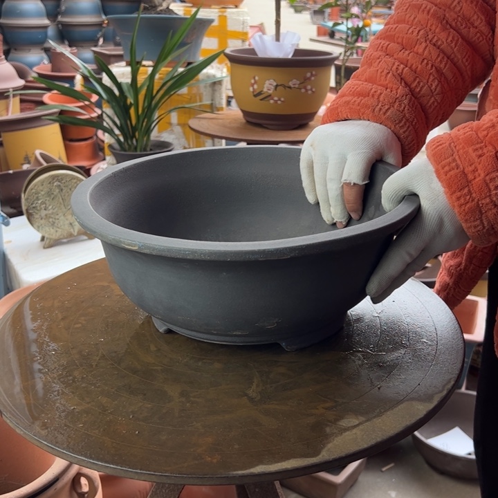 紫砂33紫圆碗 口径31×13