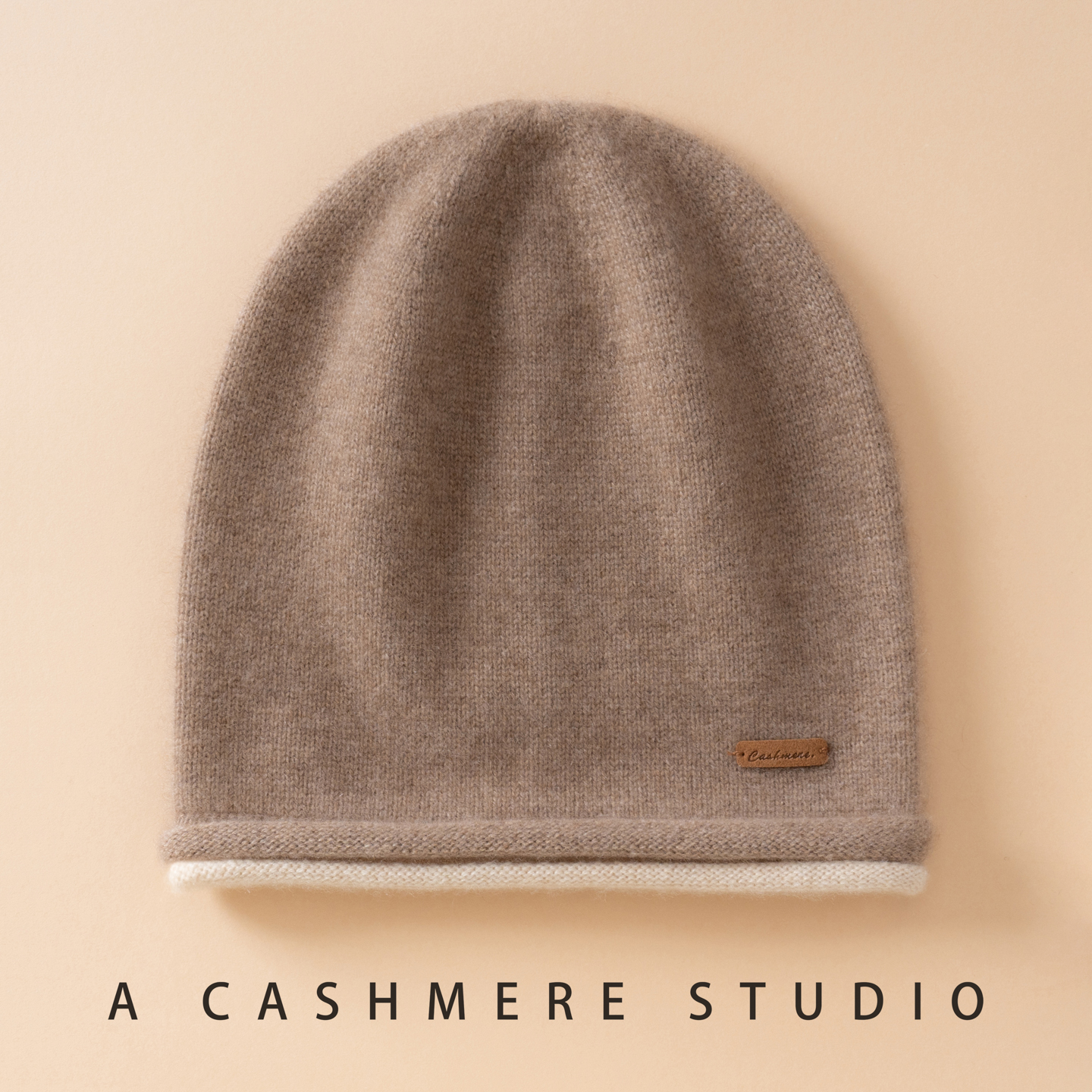 100%纯山羊绒双层卷边堆堆帽保暖针织帽包头护耳帽休闲百搭简约