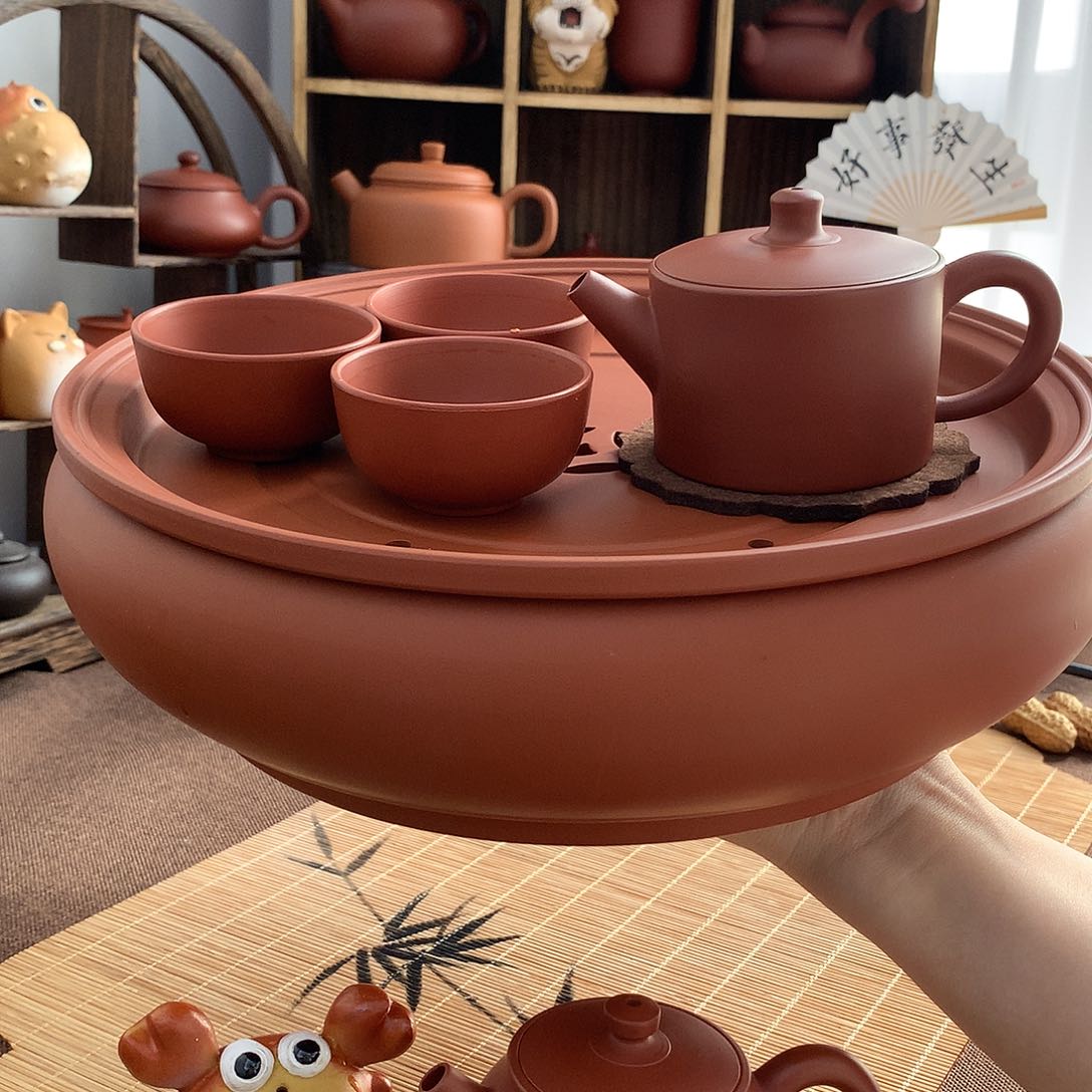 潮州原矿朱泥手拉壶汉瓦120cc套装