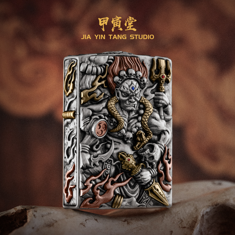 925银银制品 大黑天·超写实金色金工工艺打火机银铜分色款手工