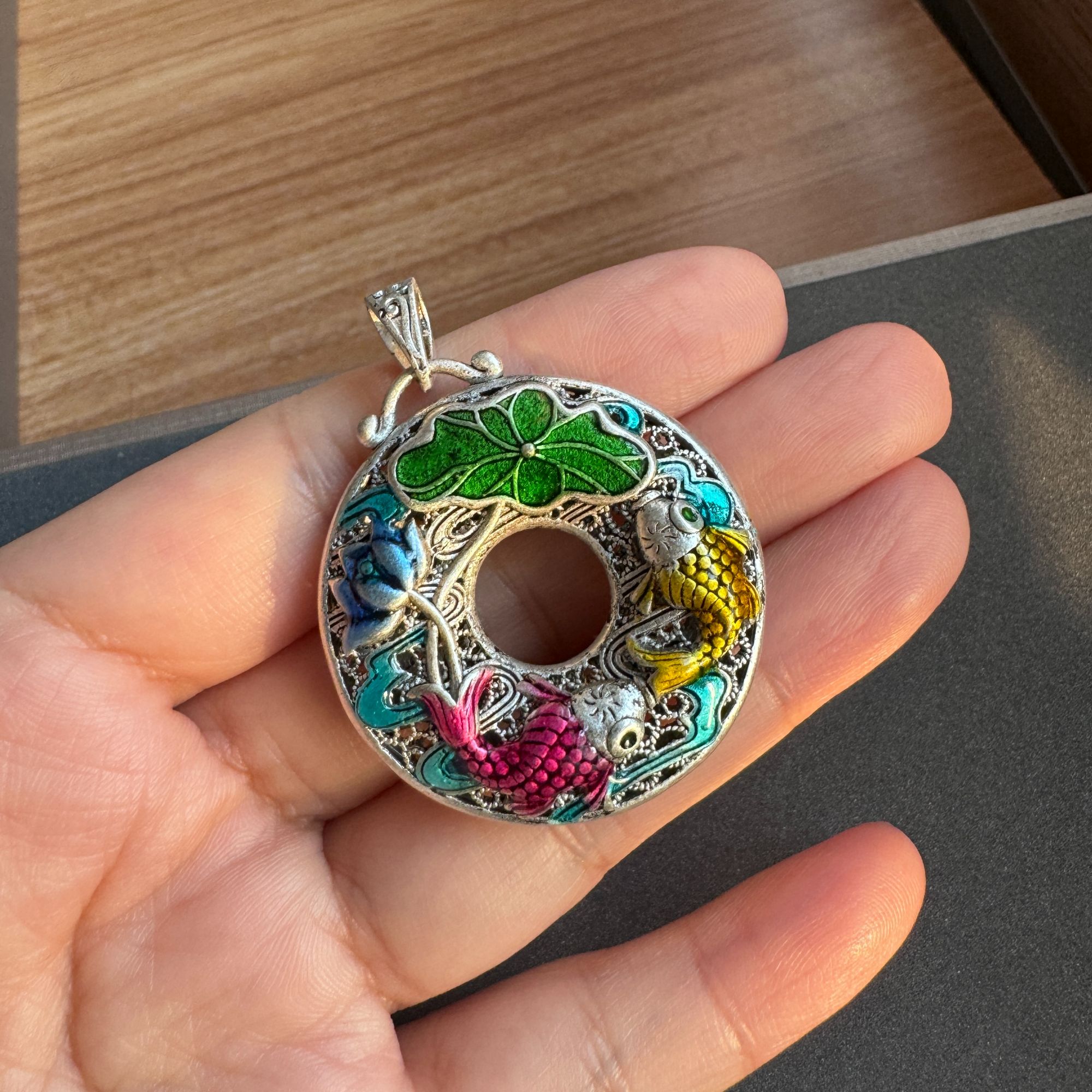 精工款鱼戏莲花平安扣吊坠