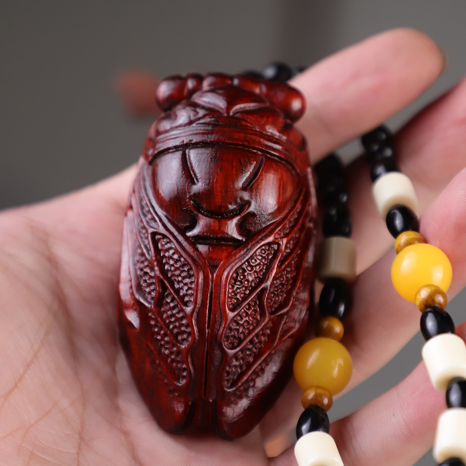 小叶紫檀木手把件  蝉 吊坠文玩 G02