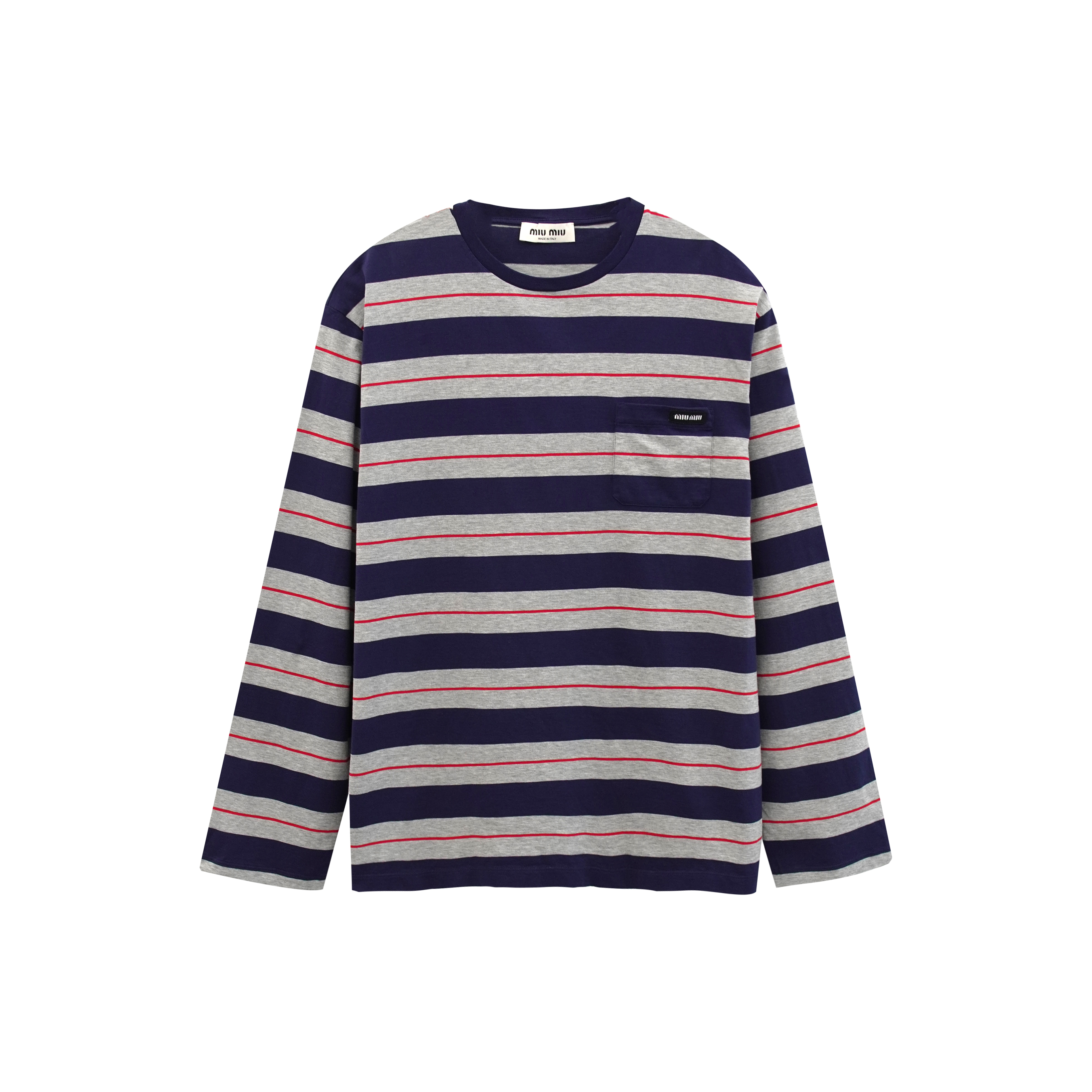 未使用 MIU MIU/缪缪 圆领长袖条纹T恤