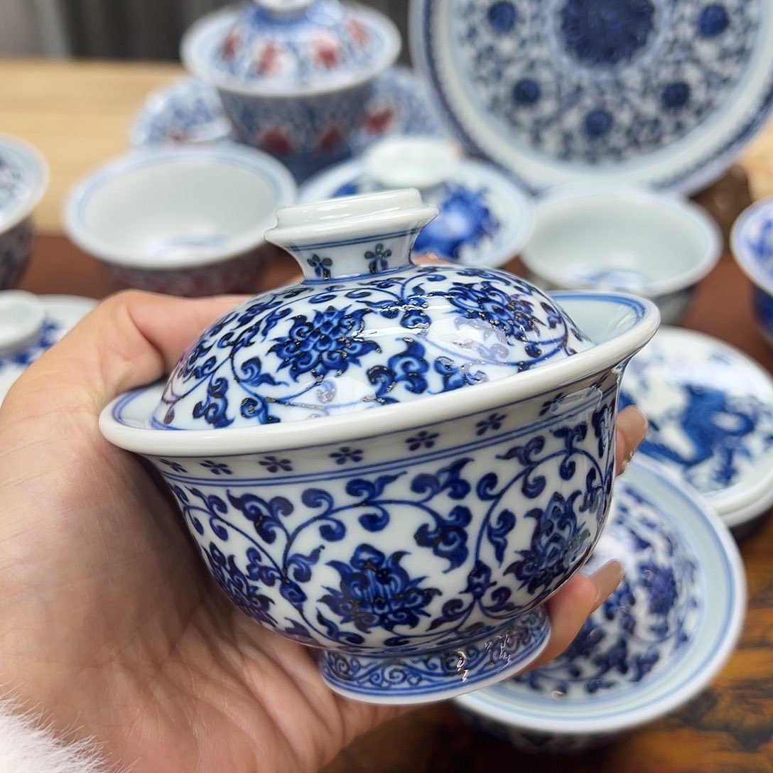 杯就**儿景德镇手绘盖碗