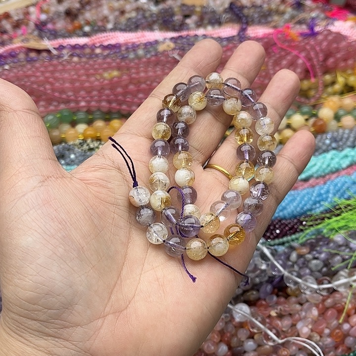 玛瑙/玉髓珠宝半成品未镶嵌一条8mm紫黄晶