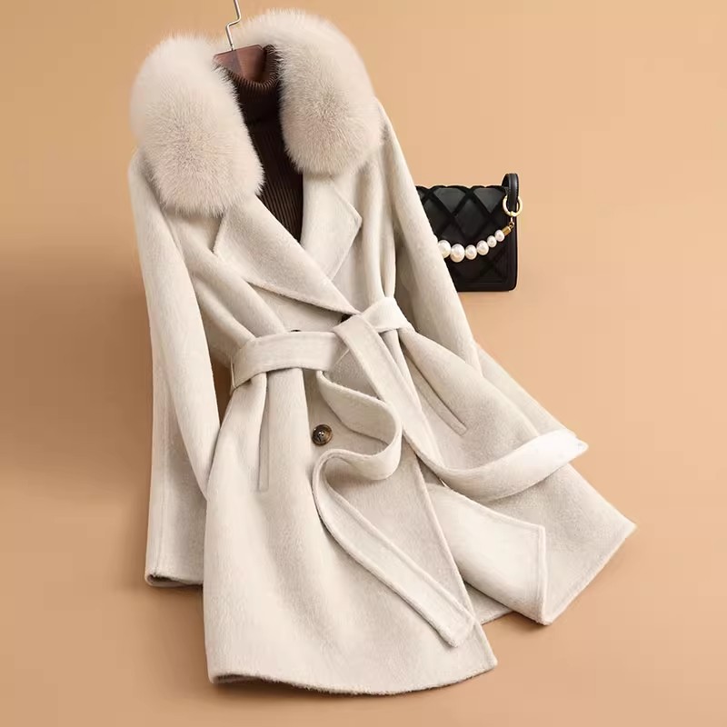 【纪朵研】8161高级感秋冬季新款保暖毛呢外套女士时尚中长款风衣