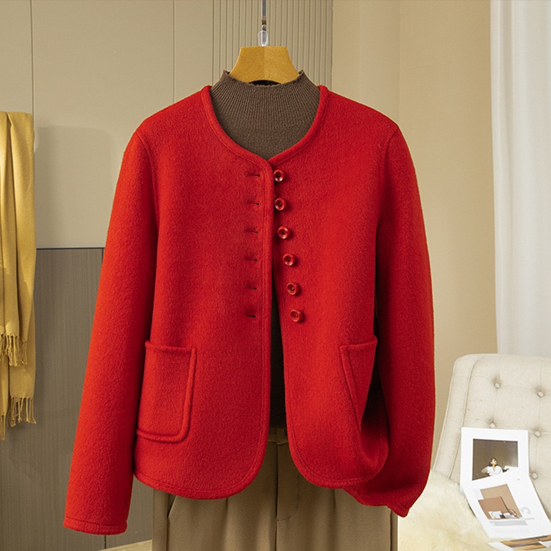 【欧蔓依】OMYA68919双面羊毛纯手缝羊毛女秋冬显瘦外套时尚百搭