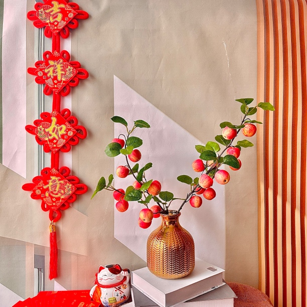 仿真苹果装饰摆件客厅玄关假花花瓶插花艺术
