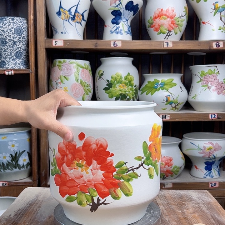 摆件电饭煲红牡丹陶瓷陶瓷陶瓷
