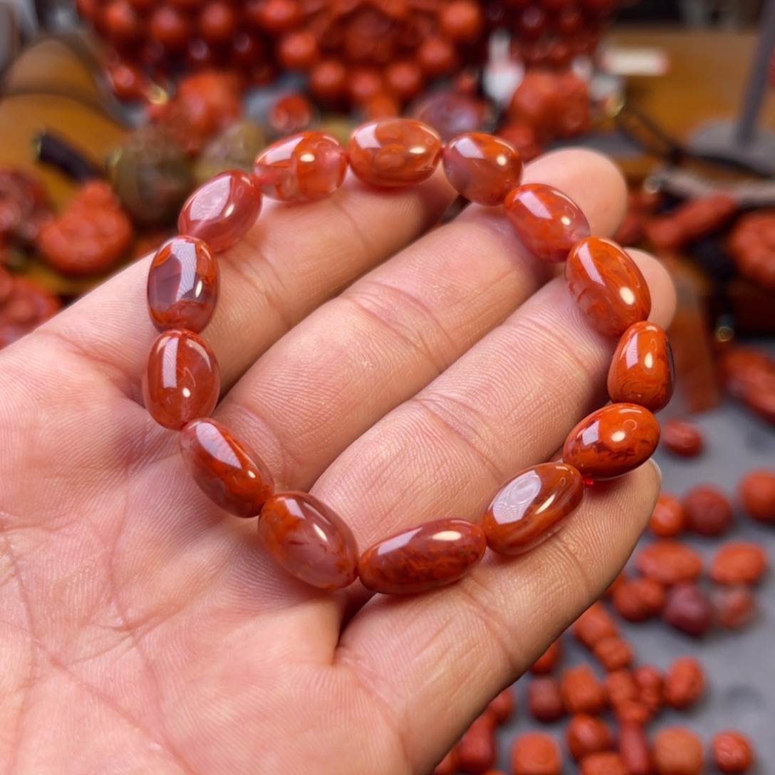 南红玛瑙未镶嵌川料精工牛血火焰随性手串卡9➕