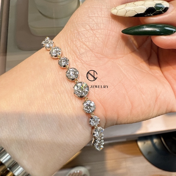 实验室培育钻石【念慈高定】18k/pt电白金满钻手链设计款高级