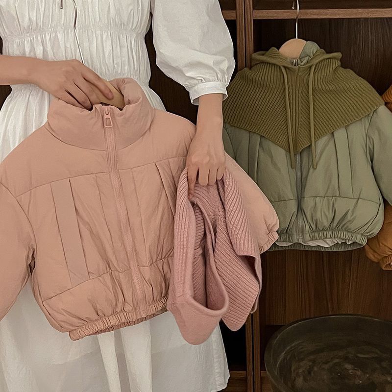 秋季清仓儿童百搭棉服短款中小童针织帽防寒连帽男童女童面包服