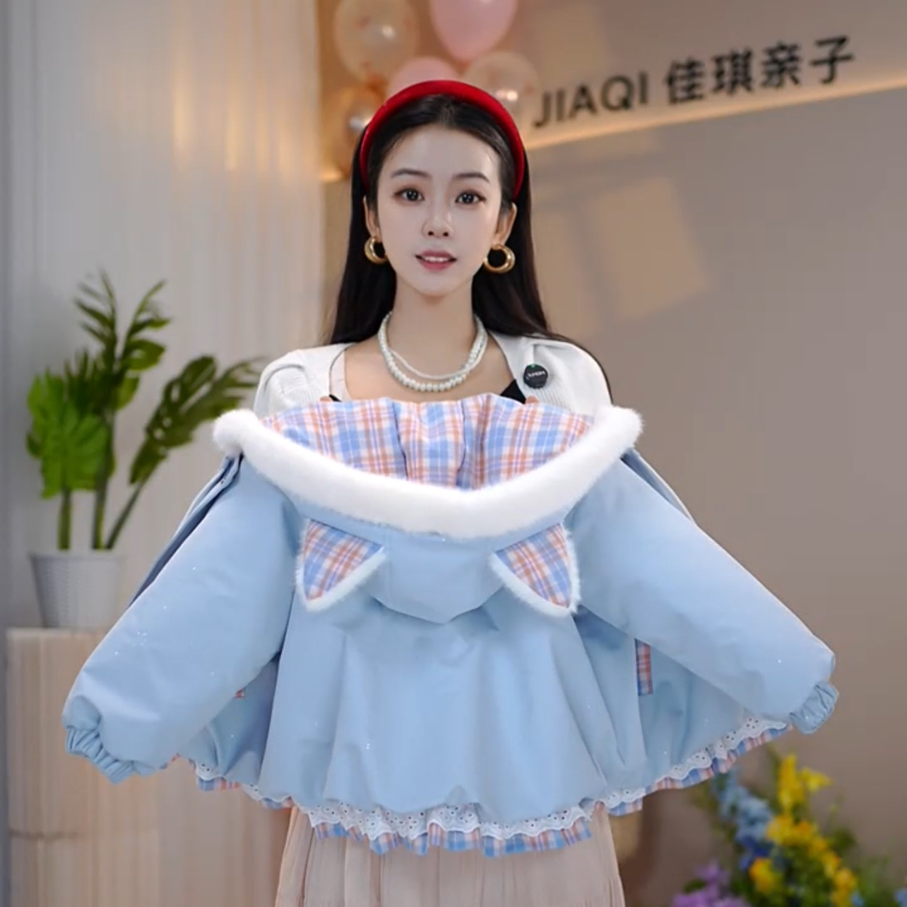 【佳琪妈】2025冬季女童新款浅蓝色极寒系列加棉加厚连帽外套-7206