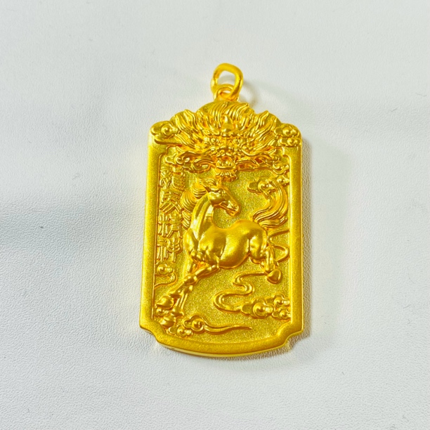 轻奢珠宝足金999 黄金龙马精神牌吊坠大克重 水贝黄金（赠绳）