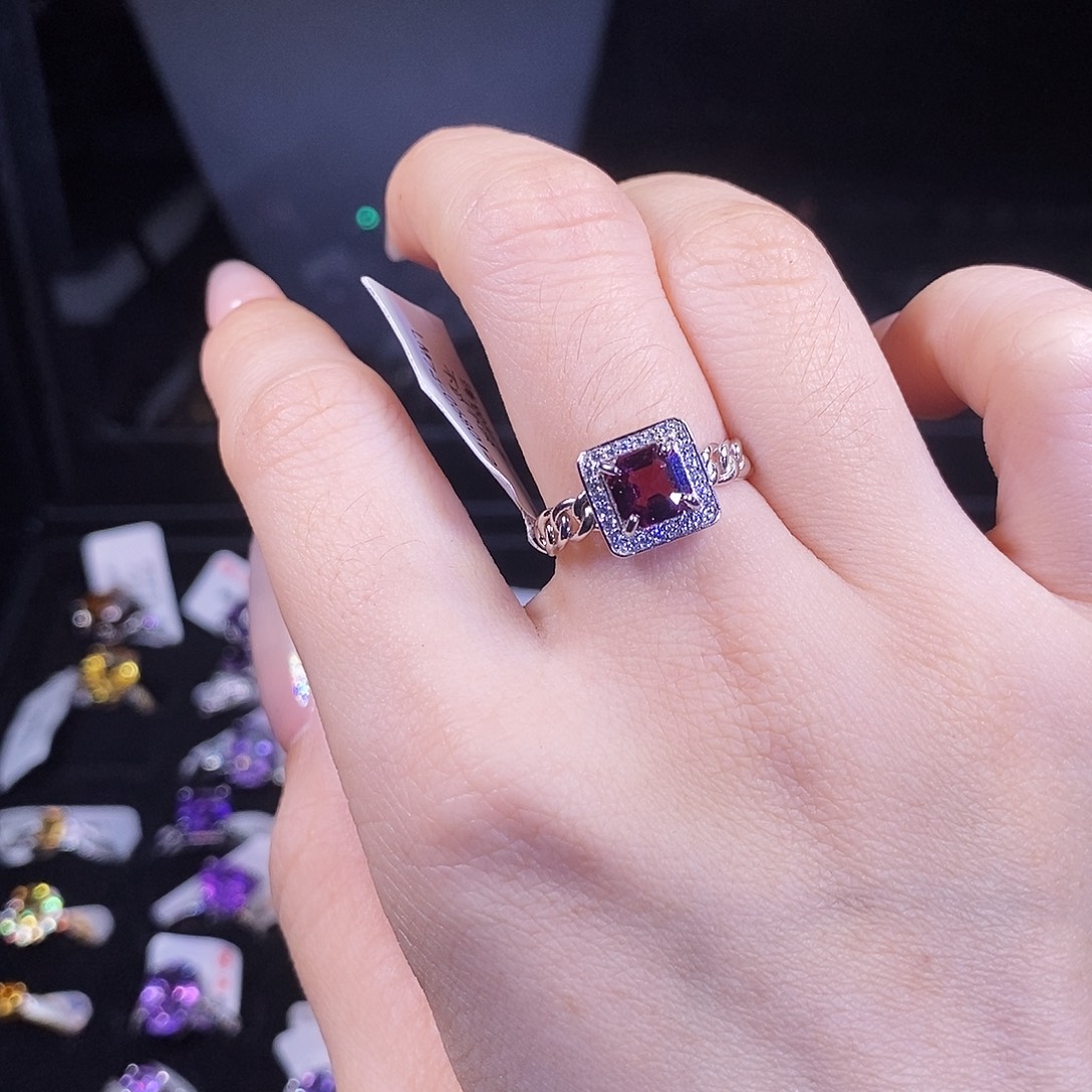 戒指石榴石银S925镶嵌