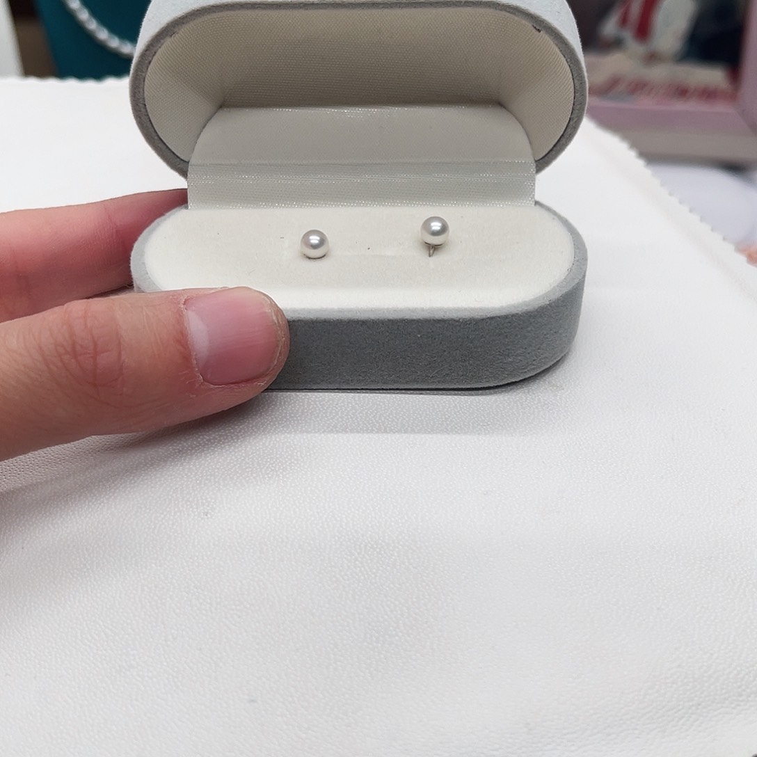 淡水珍珠耳饰银S925镶嵌4-5