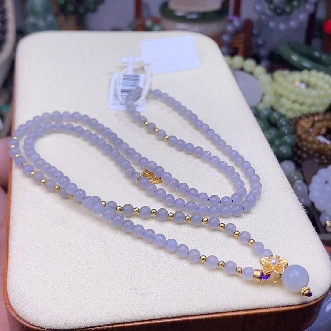 和田玉福利价冰烟紫锁骨链4mm未镶嵌