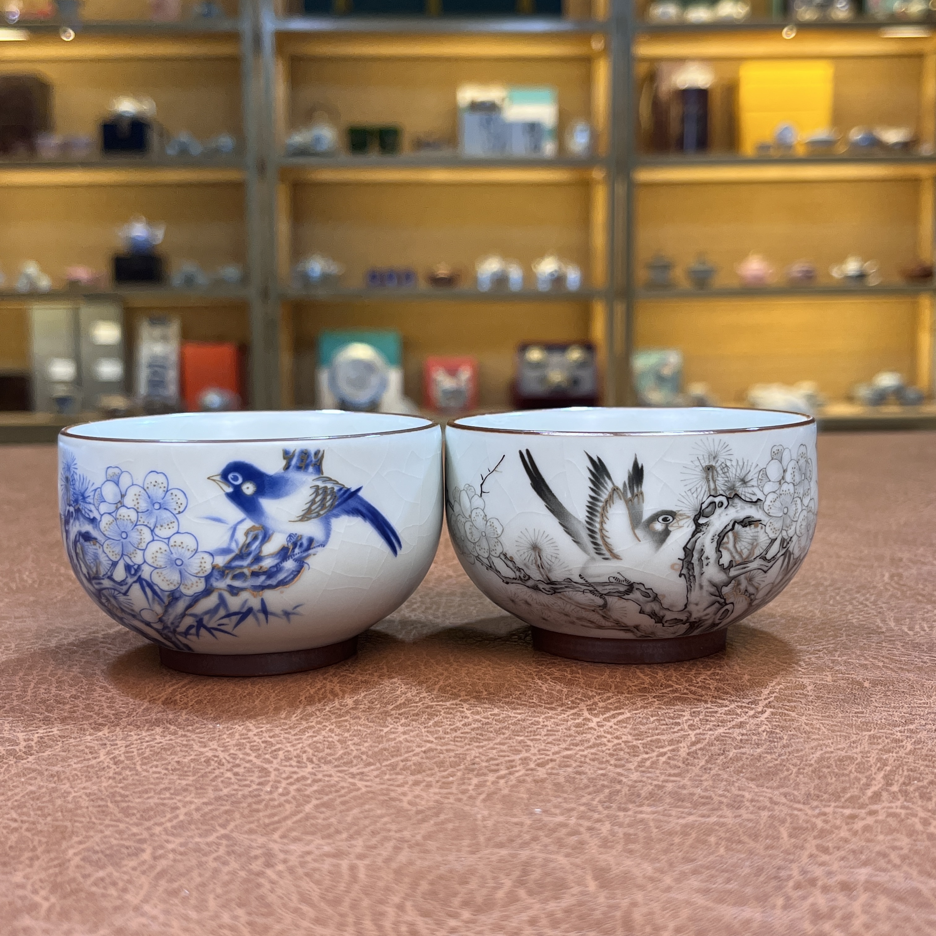 ZHTJ0027-喜上眉梢陶瓷铜钱杯对杯茶杯家用