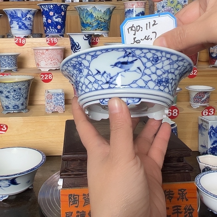 墨奈手绘陶瓷花盆内口高