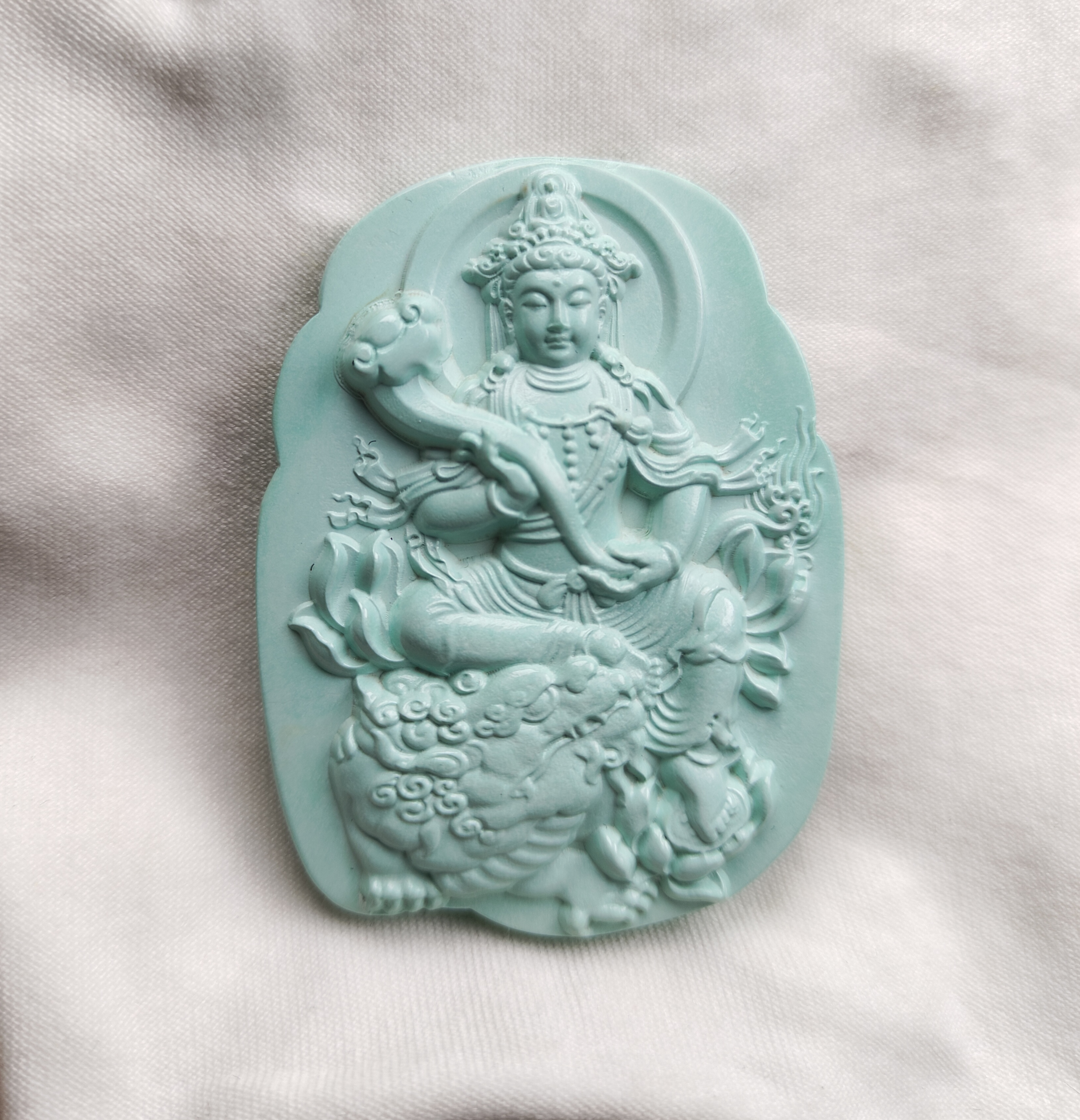 天然原矿绿松石雕刻文殊菩萨33.28克