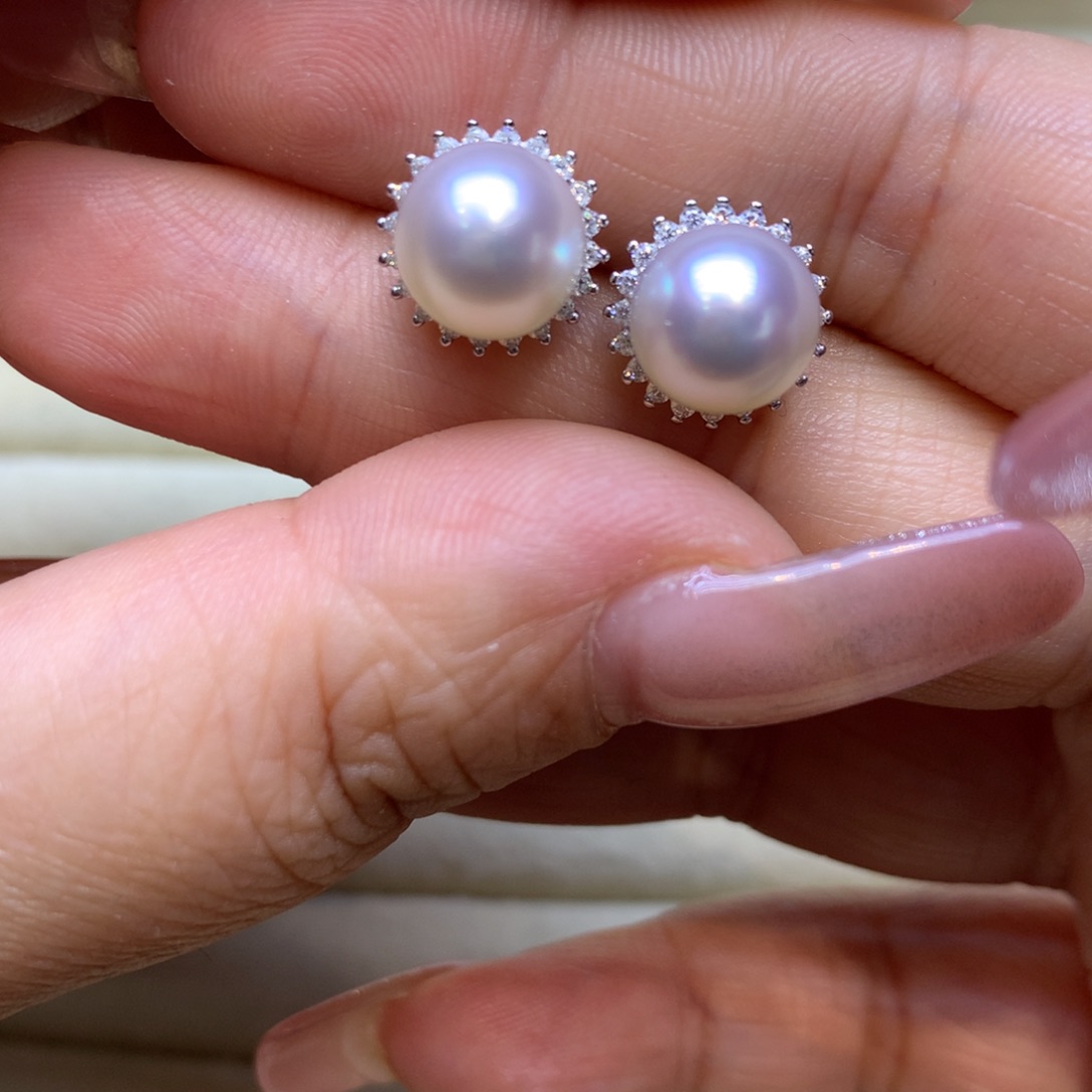 银S925镶嵌耳饰海水珍珠