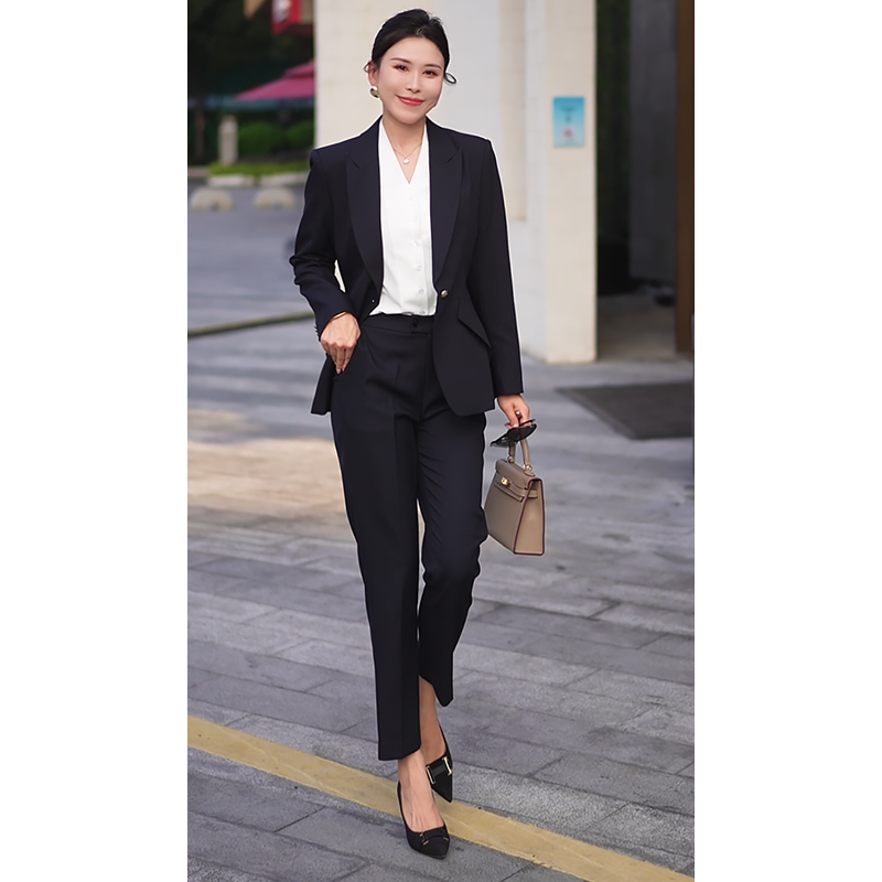 职业装藏青色西装套装女休闲高端职场工作服气质高级通勤西服外套
