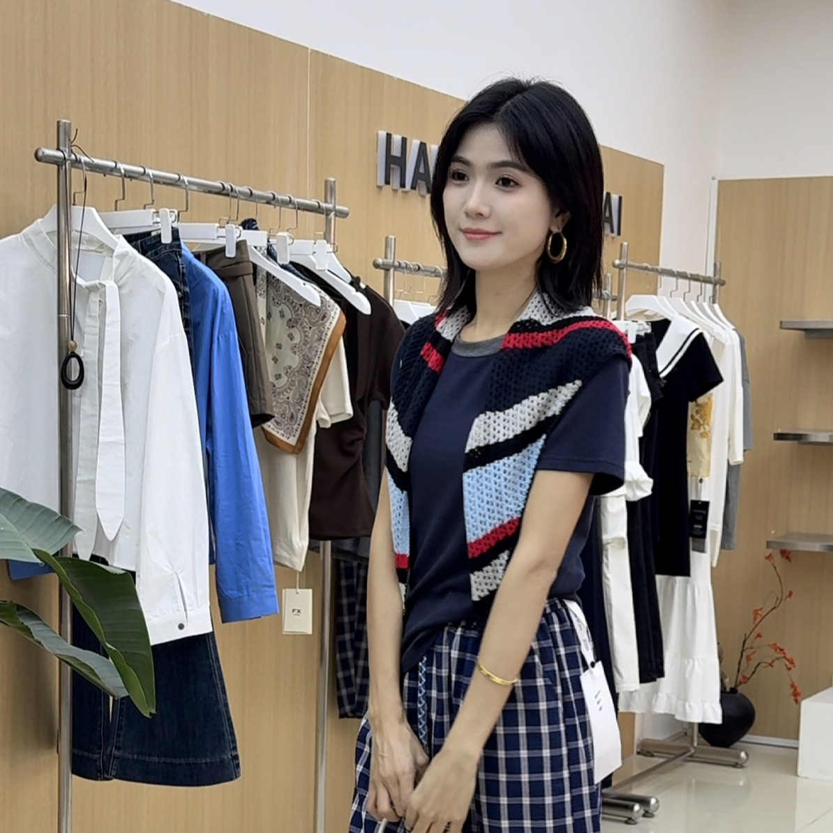 【海岛简爱】圆领染色T恤针织百搭披肩上衣076