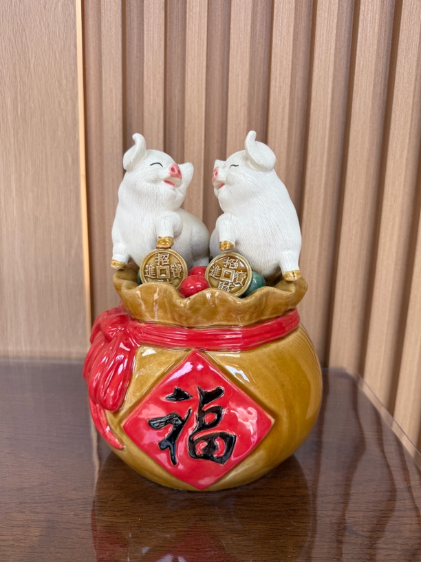 【丁财两旺招财福猪】石湾公仔尺寸长度18高度25