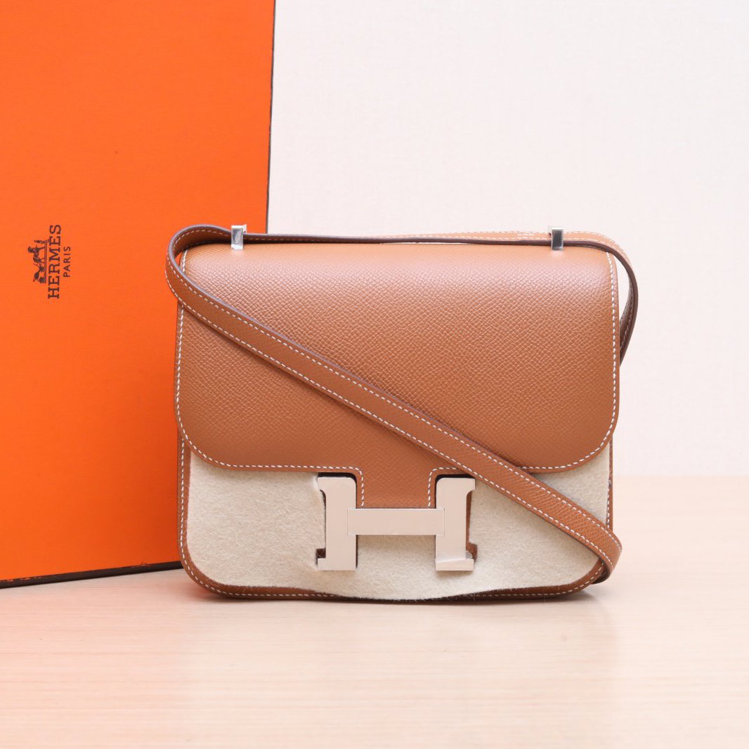 95新 Hermes/爱马仕 珊珊专属 康康 19 金棕色 Ep皮 U刻 银扣