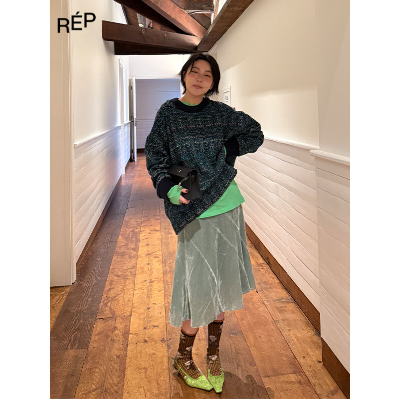REP-Aether haze设计师品牌绿色圆领宽松上衣 25FW新品女装