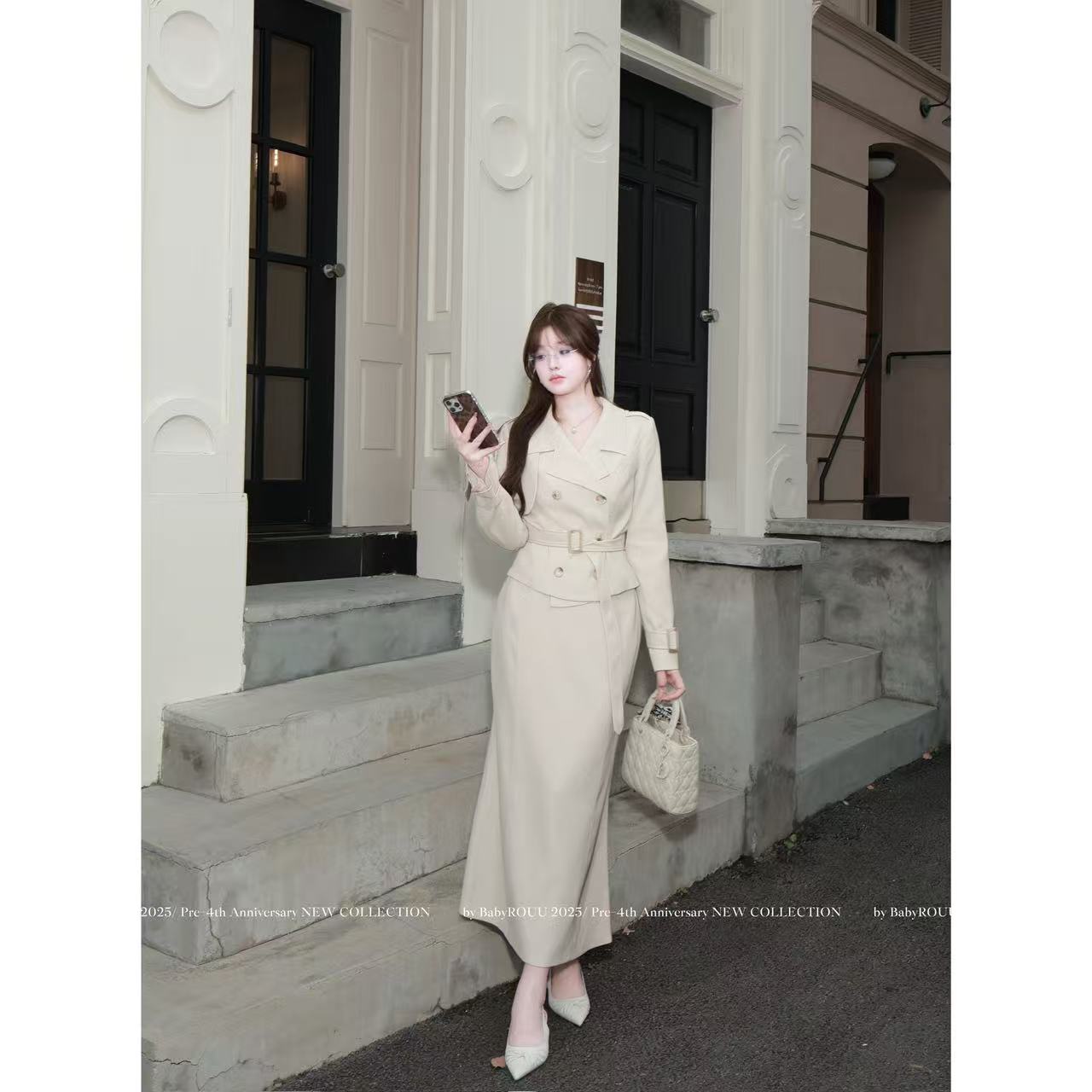 【漫步米兰】温与柔气质千金感穿搭韩系财阀贵气风上衣半裙套装