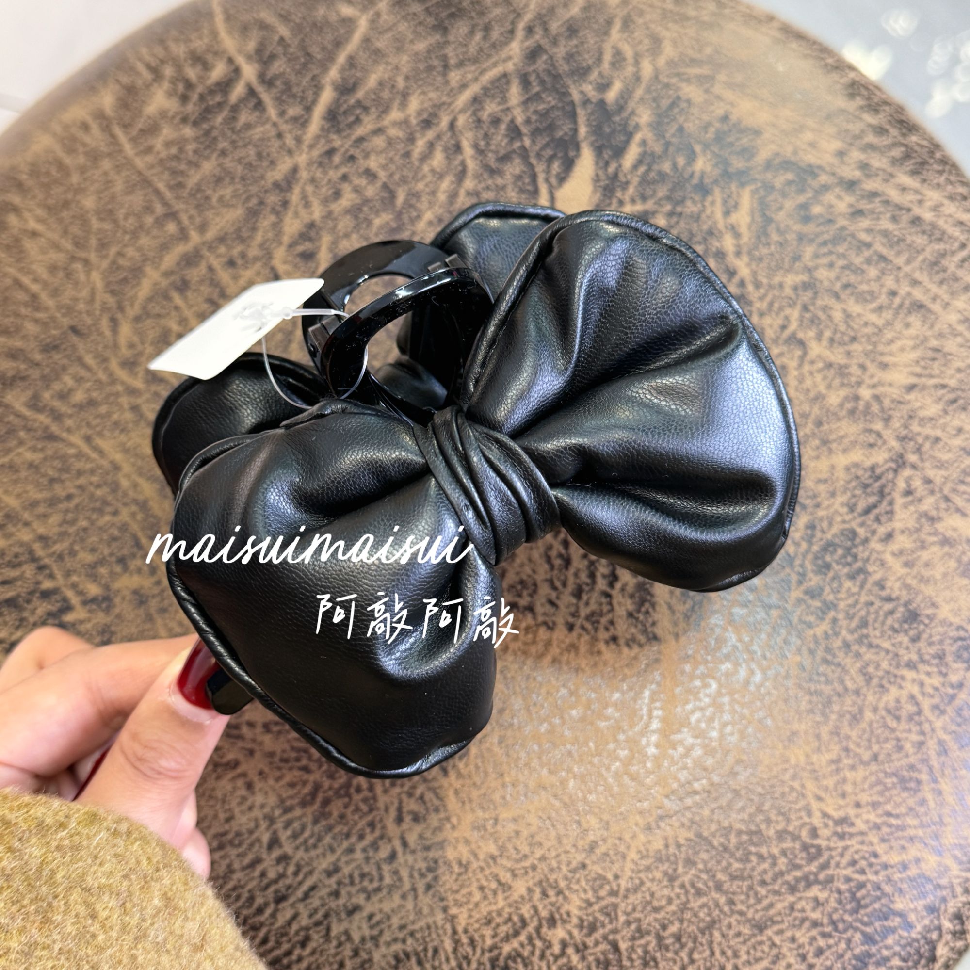 【阿敲】A2425~13CM皮质大蝴蝶结抓夹女发量多盘发夹子-麦穗头饰