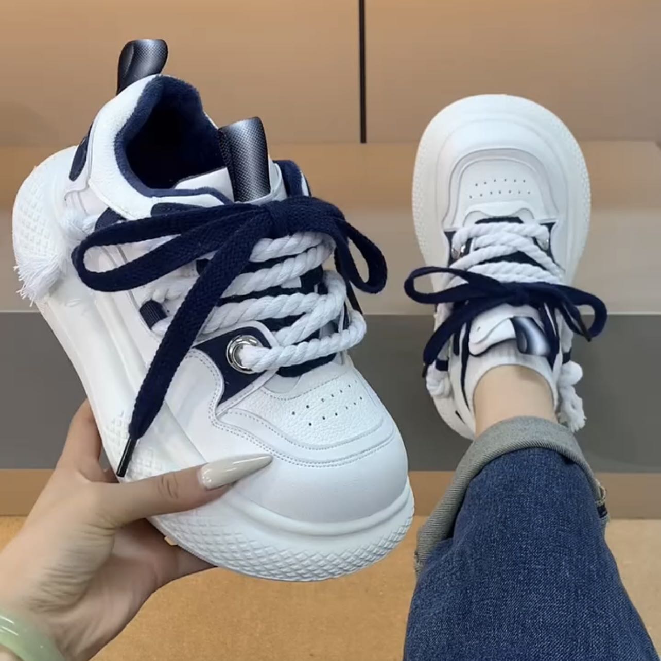 韩版2025年新款厚底加绒老爹鞋运动鞋丑萌大头小白鞋女面包潮鞋