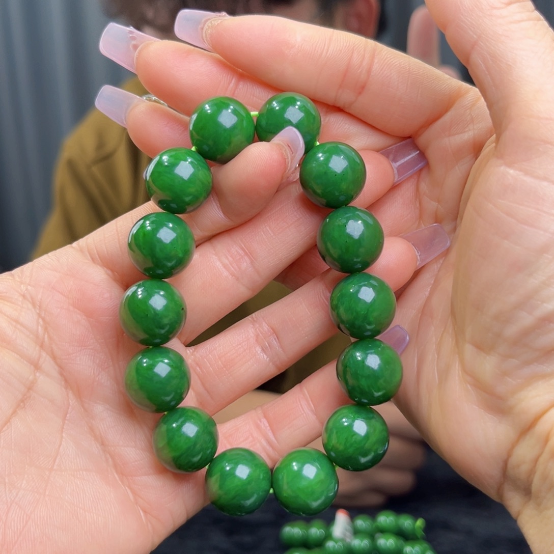 和田玉未镶嵌手串天然和田玉俄碧正阳绿料16