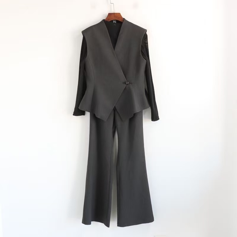 【T1570】马甲微喇叭裤三件套裤套装2025春季新款女