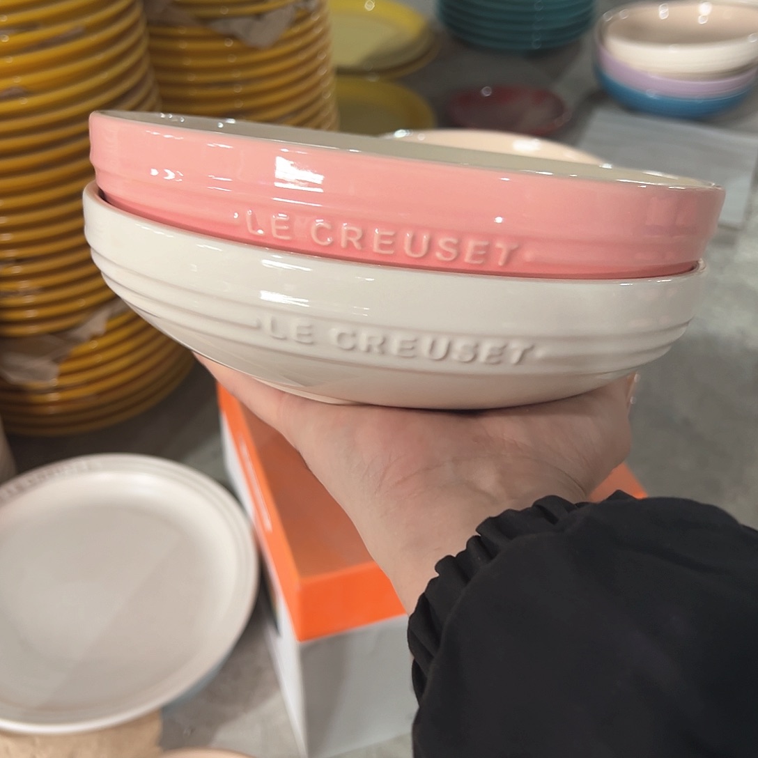 陶瓷 8英寸深盘 奶白 深粉色