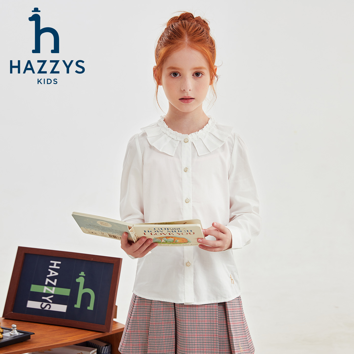 Hazzys/哈吉斯品牌童装女童新款衬衫白色长袖春秋新款
